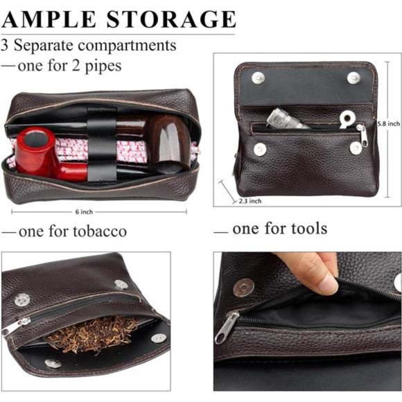 Genuine Leather Smoking Tobacco PipePouch Case Bag for 2Pipes Tamper Filter Tool - Picture 6 of 6